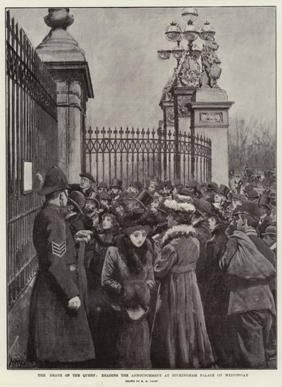 水曜日のバッキンガム宮殿での発表を読んで、女王の死 作： Henry Marriott Paget